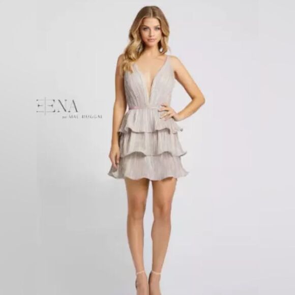 IEENA for Mac Duggal Rose Pink Glitter Tiered Convertible Gown Crinkle Sz 10 NWT - Picture 9 of 12